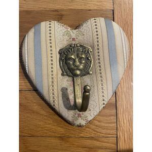 Vintage Heart Shaped Coat Hanger Hook Floral Brass Lion Belgium‎ Cottage Core